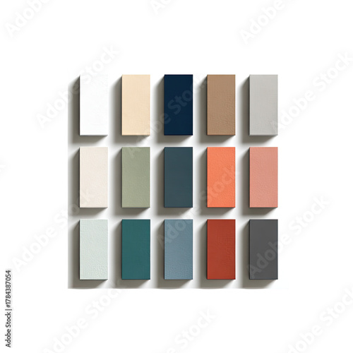Neat palette of fifteen, varied colored, rectangular blocks
