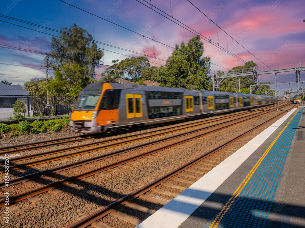 Naklejka premium Passenger Train going through Summer Hill train station a suburban Sydney train Station NSW Australia