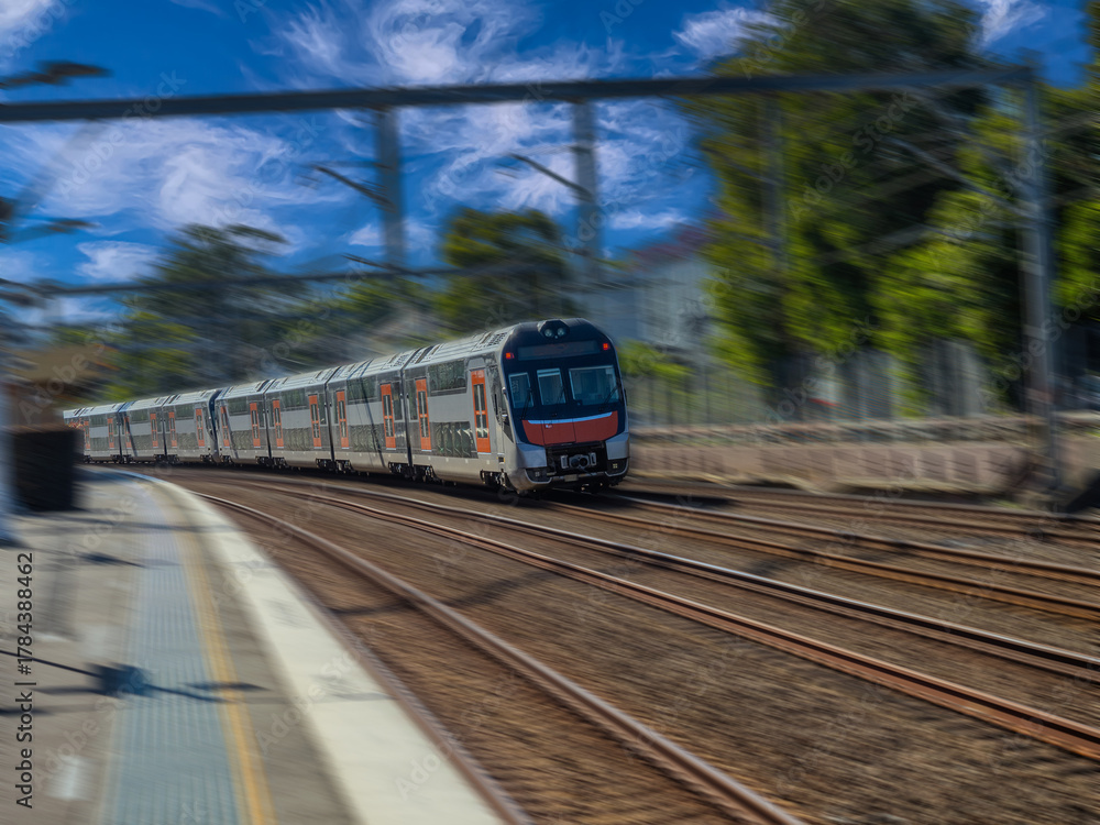 Naklejka premium Passenger Train going through Summer Hill train station a suburban Sydney train Station NSW Australia
