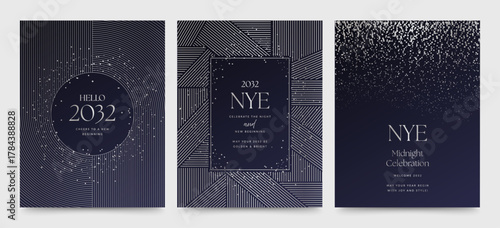 Luxury New Years Eve Party Flyer / Poster Template in Blue & Gold Hues with Luxe Minimalist Styling for NYE Banner, Flier & Background Layouts