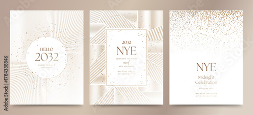 Luxury New Years Eve Party Flyer / Poster Template in White & Gold Hues with Luxe Minimalist Styling for NYE Banner, Flier & Background Layouts