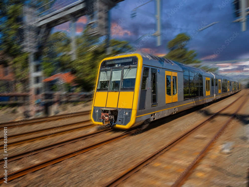 Naklejka premium Passenger Train going through Summer Hill train station a suburban Sydney train Station NSW Australia