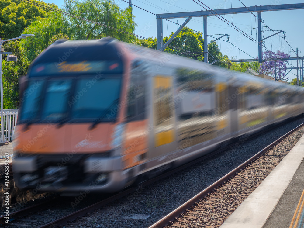 Fototapeta premium Passenger Train going through Summer Hill train station a suburban Sydney train Station NSW Australia
