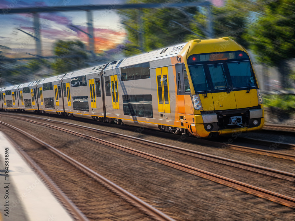 Naklejka premium Passenger Train going through Summer Hill train station a suburban Sydney train Station NSW Australia