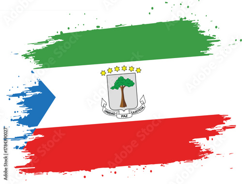 Equatorial Guinea Brush Stroke National Flag on Isolated Transparent Background , Artistic African Paint Design