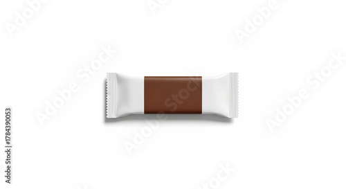Chocolate bar in white wrapper isolated on white background