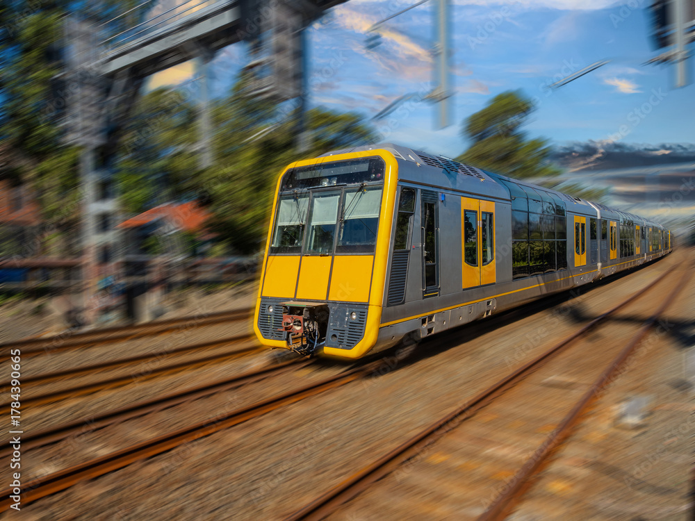 Naklejka premium Passenger Train going through Summer Hill train station a suburban Sydney train Station NSW Australia