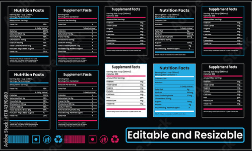 Nutrition facts template, nutrition lable, supplement facts template