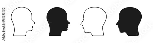 Human head profile icon set. Silhouette of Human head. Filled and outlined style. Editable line width