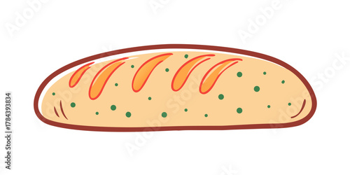 Cartoon slice of artisan bread with green specks loaf