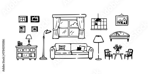 Cozy Living Room Furniture and Decor Outline interior