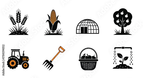 Agriculture farm icon set vector illustration farm and harvest