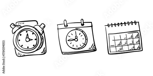 Doodle alarm clock and calendars with transparent background