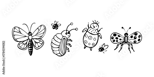 Doodle Insects Bees Butterflies Ladybugs Snails Transparent
