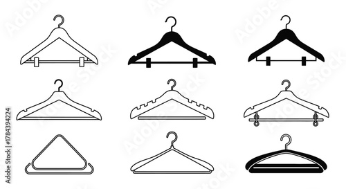 Assorted clothing hangers vector illustration wardrobe closet icon