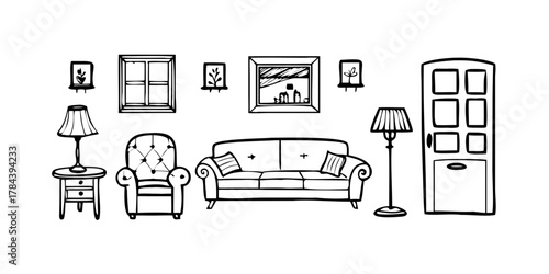 Hand Drawn Home Interior Elements doodles lamps