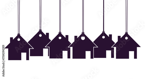 Colorful houses hanging house prices real estate market concept