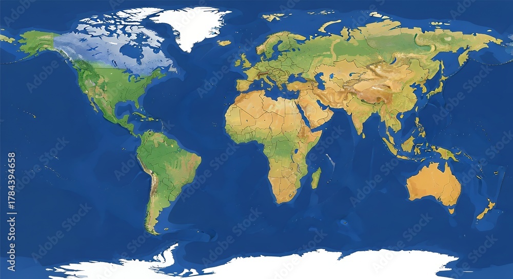 Fototapeta premium Colorful World Map Illustration Showing Continents and Oceans in Bright Colors