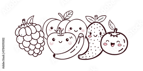 Cute Kawaii Fruit Characters with Transparent Background
