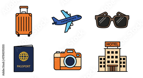 Travel planning essentials vacation trip holiday icon set vector