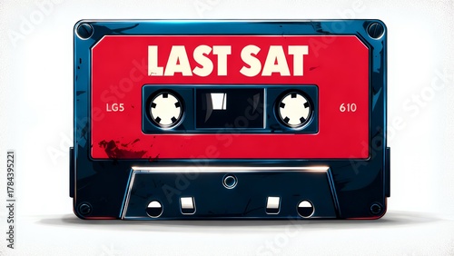 LAST SAT: Retro Cassette Tape Design with Bold Red and Blue Aesthetic