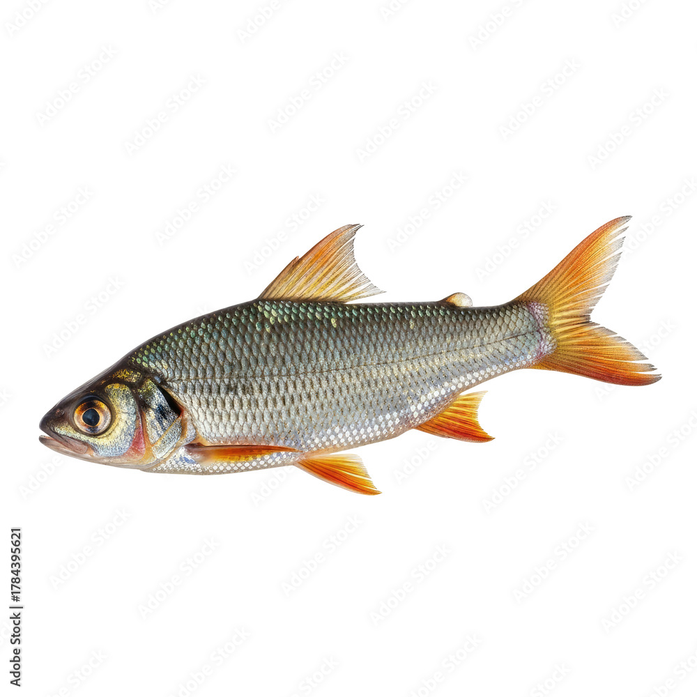 Fototapeta premium Close-up of a freshwater fish with scales and vibrant orange fins