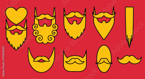 Various beard styles vector illustration on red background