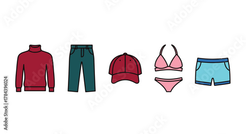 Clothing apparel fashion style outfit vector illustration set
