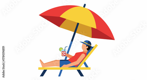 Relaxing Beach Getaway with Shade and Refreshing Drink