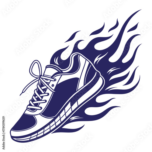 Flaming Running Shoe Logo Vector – Speed Sneaker Fire Illustration Design