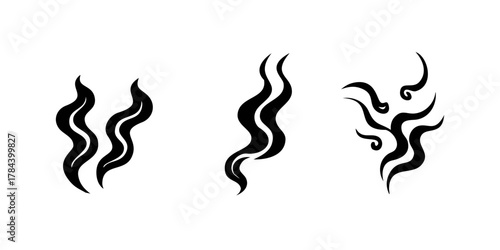 Abstract black smoke or steam icon set vector