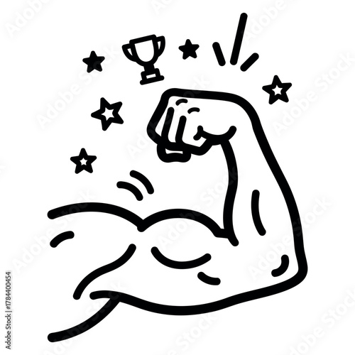 Bold black and white flexed bicep fist illustration isolated on white background