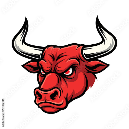 Fierce Red Bull Head Vector Illustration for Wall Street Traders and Financial Markets
