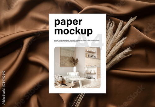 A4 Paper Mockup on Draped Silk Background