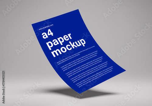 Floating Curled A4 Paper Mockup on Neutral Background