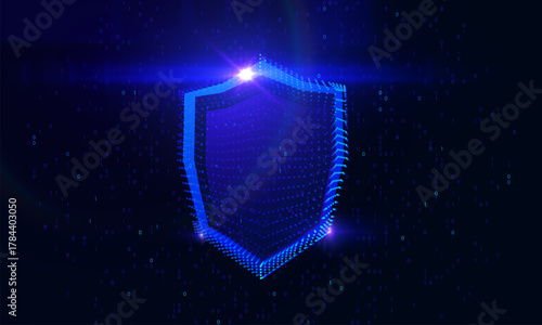 Abstract emblem of a shiny shield on a dark background. Visual metaphor for safety, defense, and resilience in digital space. Use for website headers, blog graphics, and online protection infographics