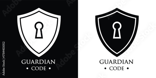 Guardian code shield emblem with a keyhole, representing security, protection, and access