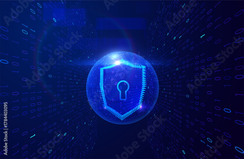 Shield icon with a digital finish, symbolizing cybersecurity and data protection. Perfect for corporate presentations, fintech branding, antivirus software, fiintech branding, and secure networks