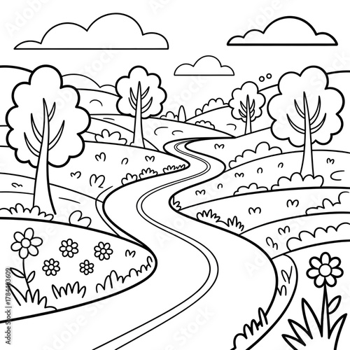 Countryside Road Coloring Page
