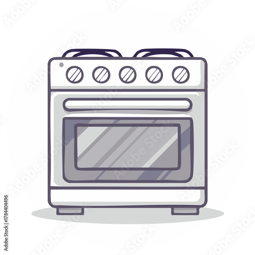 Cartoon illustration of a kitchen stove with four burners and an oven door