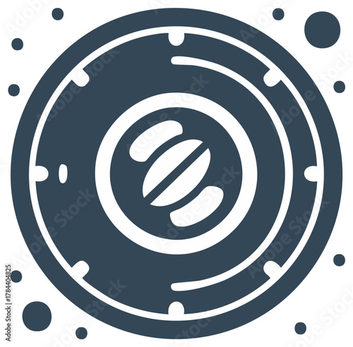 Circular Vector Icon with Ellipses, Circle Shapes, and Dots Depicting Abstract Astronomy