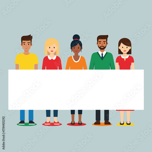 Diverse group of people holding a blank banner for message