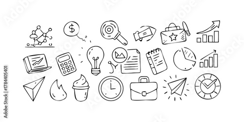 Business doodle icons in sketch style on white background