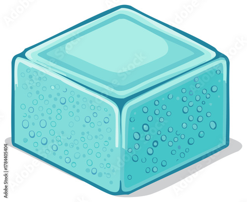 Single blue cartoon ice cube with air bubbles vector illustration