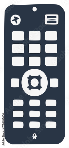 Stylized Remote Control Device, Dark Blue with White Buttons, Vector Icon Illustration