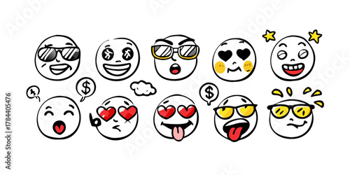 Cartoon eyes and mouths with transparent background