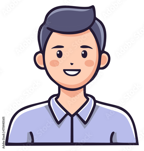 Happy young man cartoon illustration looking forward with a friendly smile