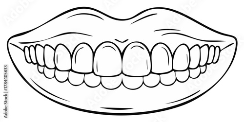 Outline drawing of a smiling human mouth showing healthy teeth and gums
