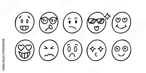 Hand Drawn Doodle Smiley Icons Black Line Vector smiley face