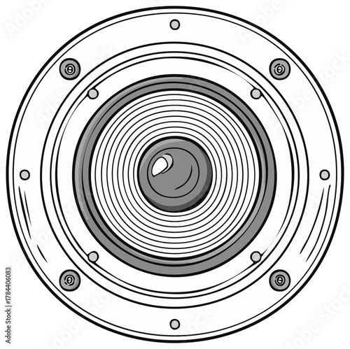 Retro Style Audio Speaker Driver Unit with Concentric Rings and Screws Illustration